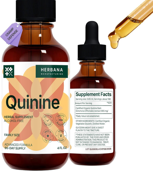 Quinine Liquid Extract 4 fl oz - Natural Digestive Health Support Supplement - Cinchona Officinalis Bark Tincture - Cramp Defense - High Potency - 90-Day Supply