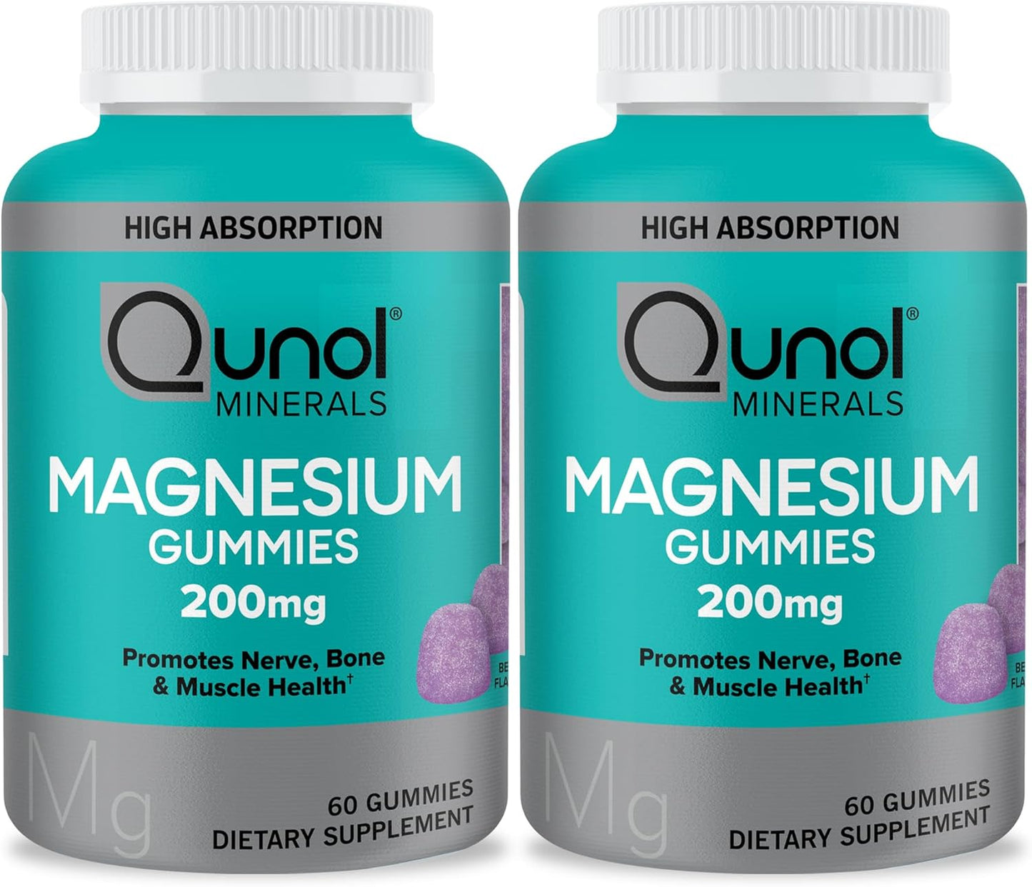 Qunol 200mg Magnesium Citrate Gummies for Adults, High Absorption Supplement for Nerve, Bone, Muscle Health - 120 Count