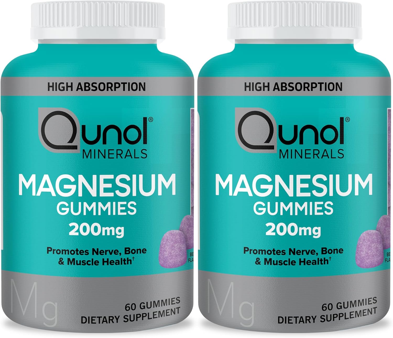 Qunol 200mg Magnesium Citrate Gummies for Adults, High Absorption Supplement for Nerve, Bone, Muscle Health - 120 Count