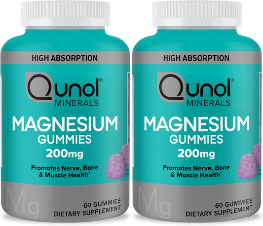Qunol 200mg Magnesium Citrate Gummies for Adults, High Absorption Supplement for Nerve, Bone, Muscle Health - 120 Count