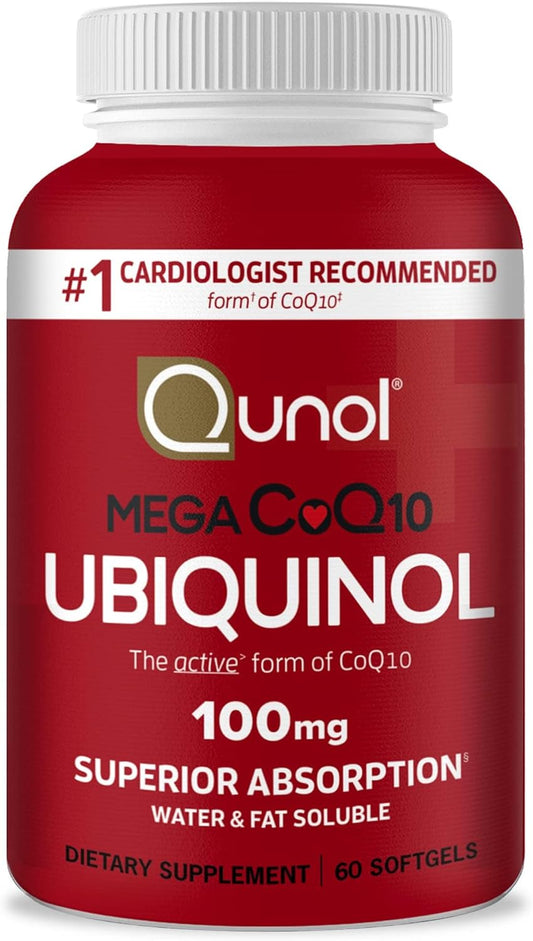 Qunol Mega Ubiquinol CoQ10 100mg Softgels - Superior Absorption for Heart Health - 2 Month Supply - 60 Count