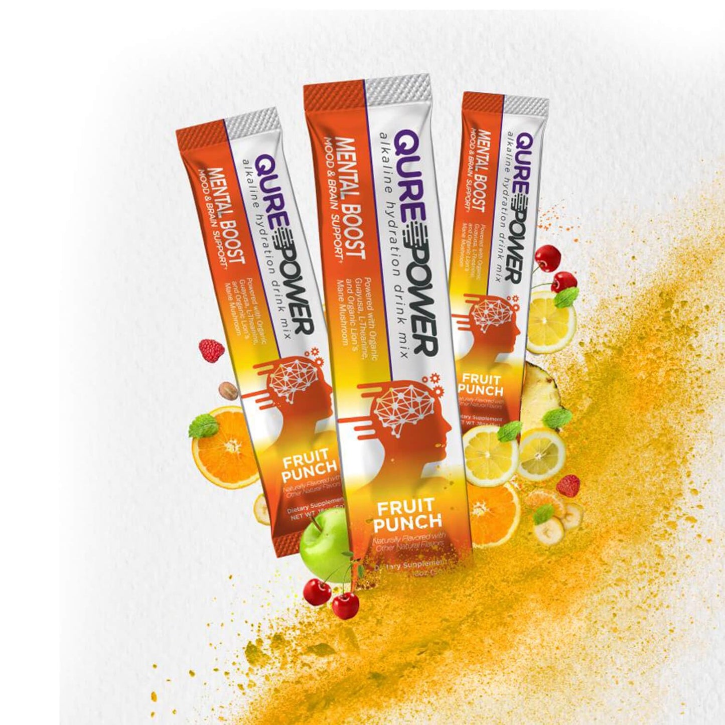 QURE Power Mental Boost Sticks - Organic Brain Support for Focus and Clarity with Guayusa, Lion’s Mane, L-Theanine, Caffeine - Made in USA