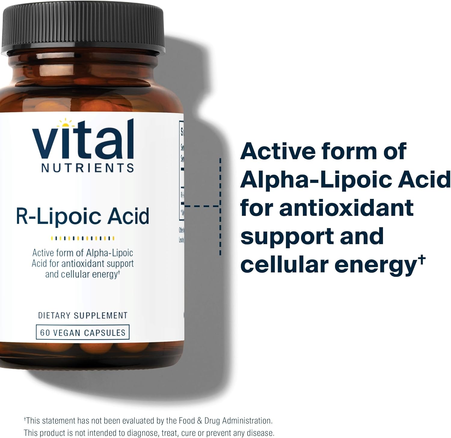 R-Lipoic Acid Supplement for Healthy Metabolism and Energy - 60 Capsules | Gluten, Dairy, Soy Free | Non-GMO Antioxidant