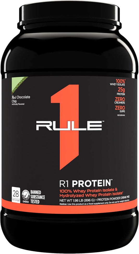 R1 Protein Powder - 25g Fast-Acting Isolate & Hydrolysate with 6g BCAAs (2 lbs, Mint Chocolate Chip)
