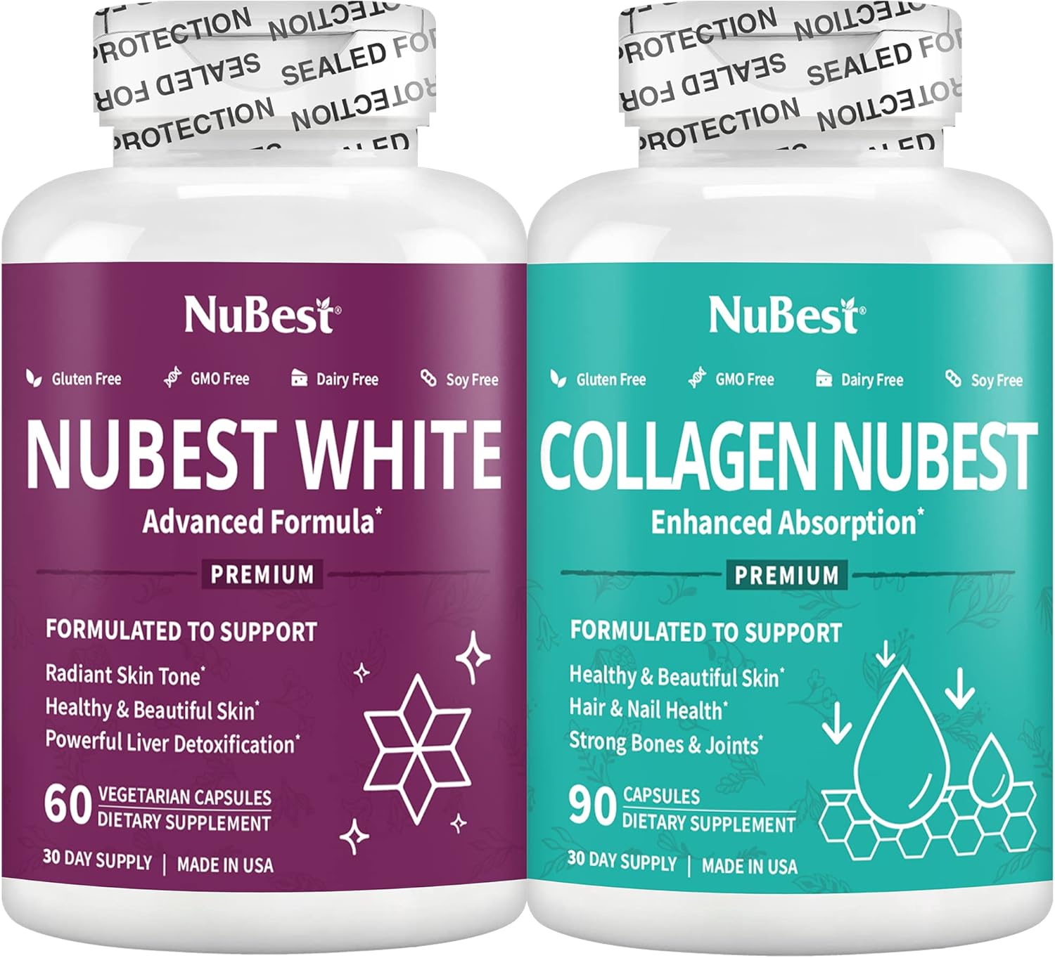 Radiant Skin Bundle: Antioxidant & Detox Supplements - NuBest White & Collagen NuBest for Skin, Hair, Nail Support