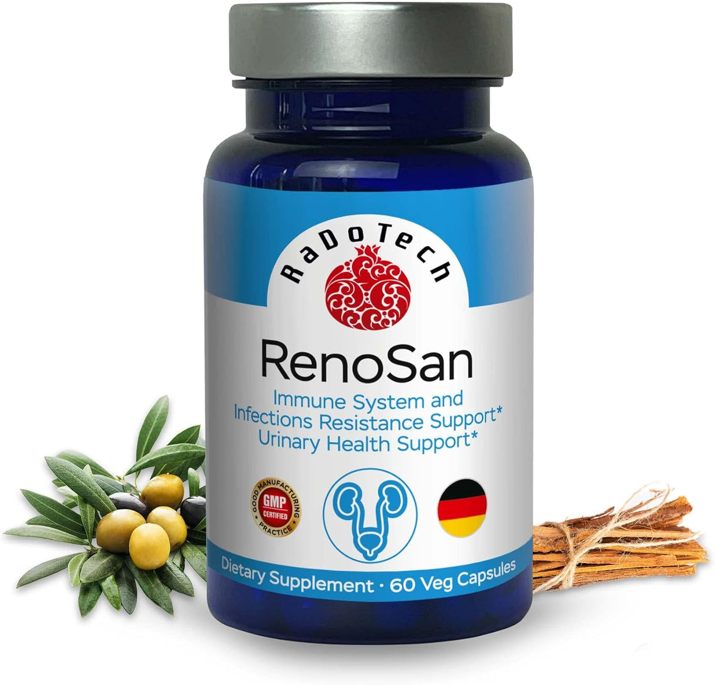 RaDoTech RenoSan: Kidney Cleanse & Immune Support with Olive Leaf Extract - 60 Veg Capsules for Overall Well-Being