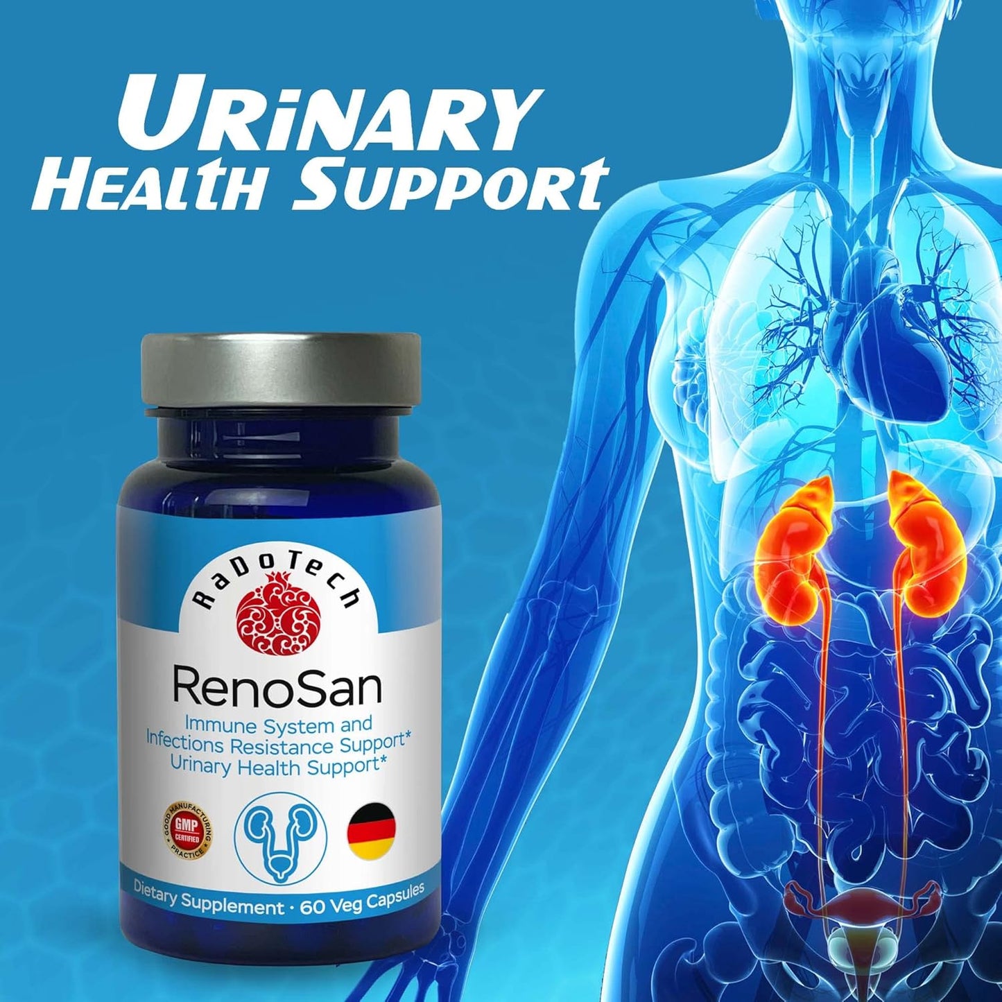 RaDoTech RenoSan: Kidney Cleanse & Immune Support with Olive Leaf Extract - 60 Veg Capsules for Overall Well-Being