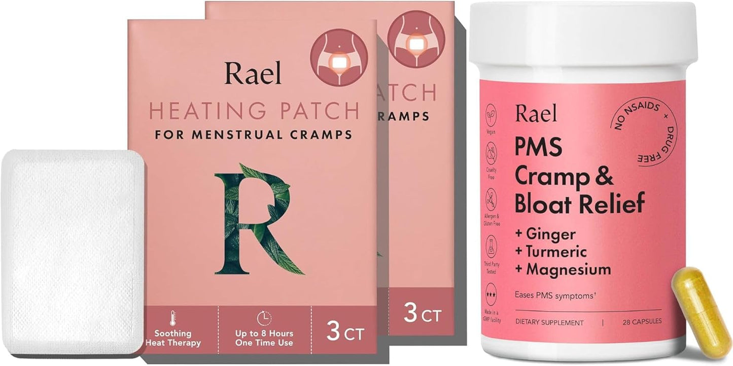 Rael PMS Supplement & Herbal Heating Patches Bundle - 28 Capsules & 8 Small Patches
