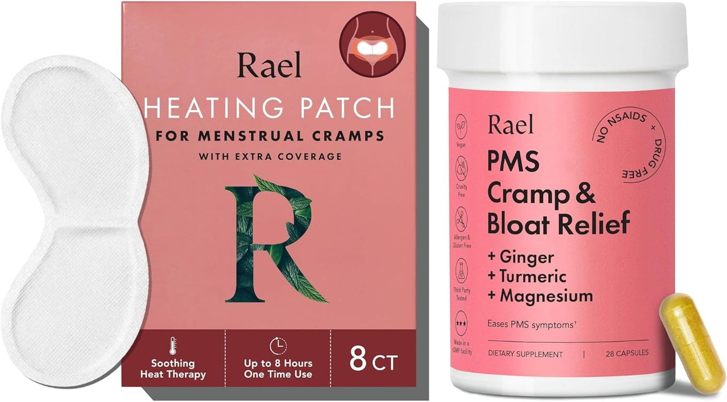 Rael PMS Supplement & Herbal Heating Patches Bundle (28 Capsules, 8 Large Patches)