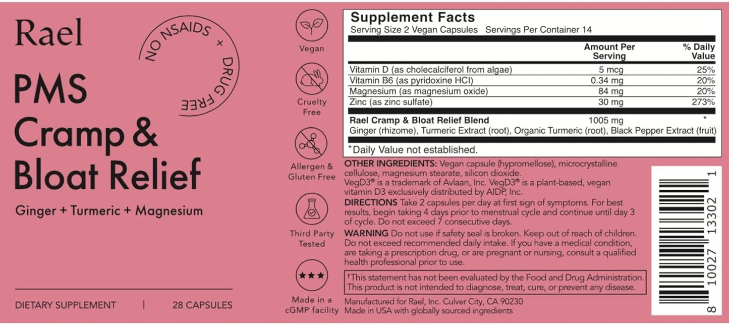 Rael PMS Supplement & Herbal Heating Patches Bundle (28 Capsules, 8 Large Patches)