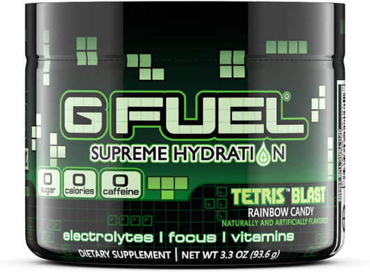 Rainbow Candy Flavor G Fuel Tetris Blast Electrolytes Powder - Sugar Free & Caffeine-Free Hydration Supplement with Essential Minerals - 3.3 oz (30 Servings)