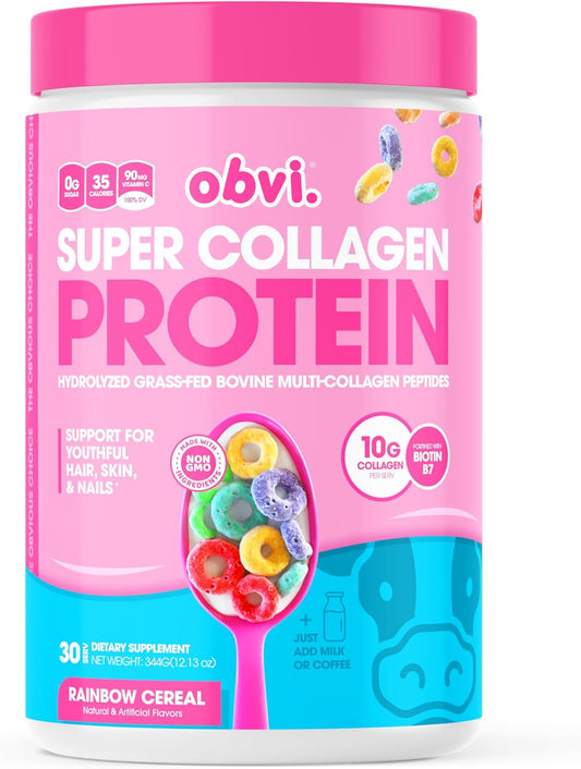 Rainbow Cereal with Obvi Super Collagen Protein for Healthy Skin and Joints