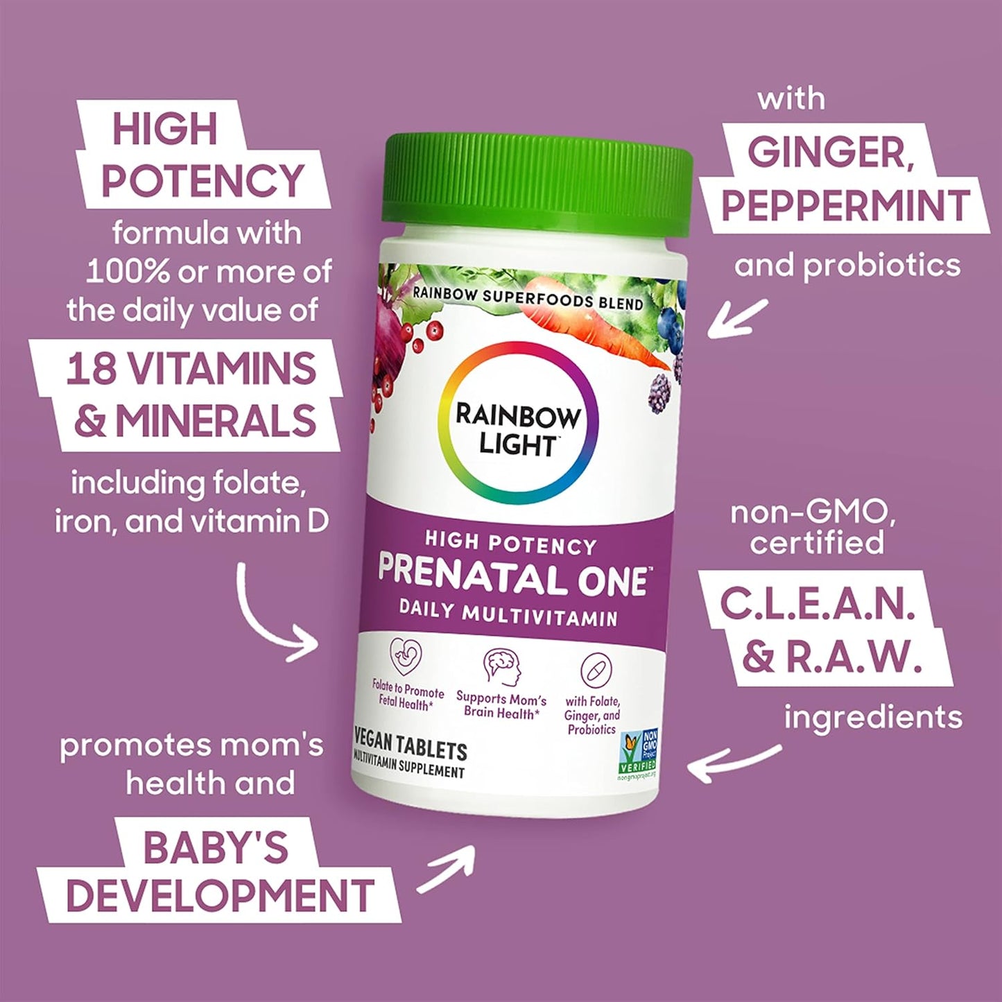 Rainbow Light Prenatal Health Multivitamin for Mom and Baby's Development - High-Potency, Vegan, 30 Count