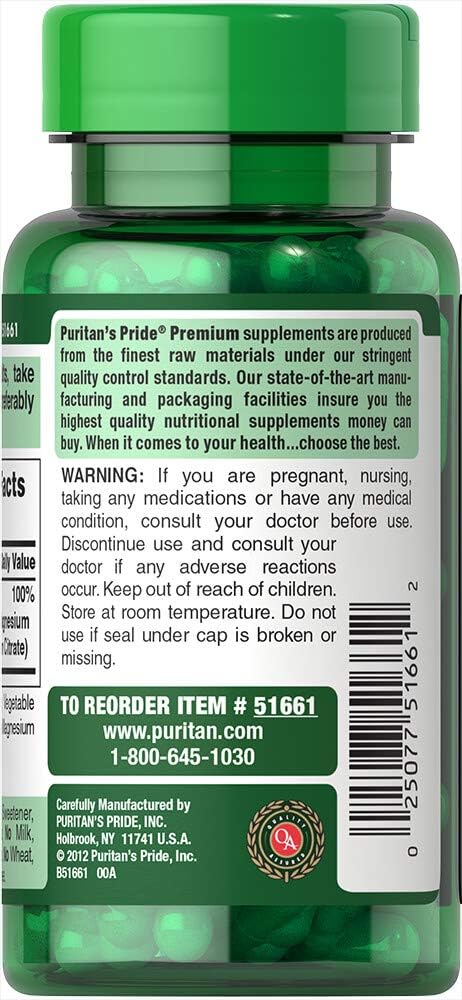 Rapid Release Triple Magnesium Complex Capsules 400mg, 60 Count by Puritan's Pride