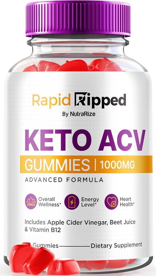 Rapid Ripped Keto ACV Gummies - Maximum Strength 1000 MG Keto Vitamins with All Natural Apple Cider Vinegar - 60 Gummies