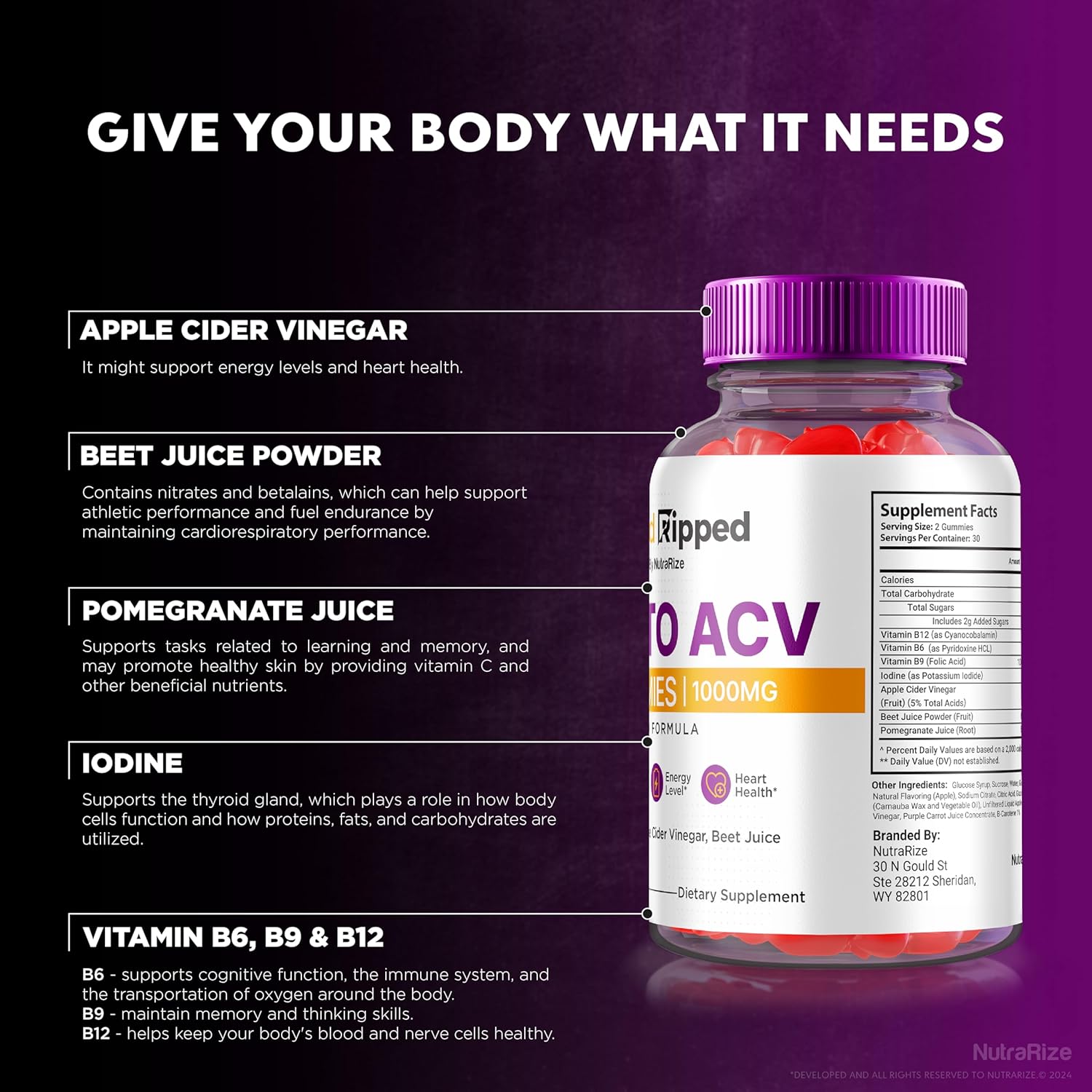 Rapid Ripped Keto ACV Gummies - Maximum Strength 1000 MG Keto Vitamins with All Natural Apple Cider Vinegar - 60 Gummies