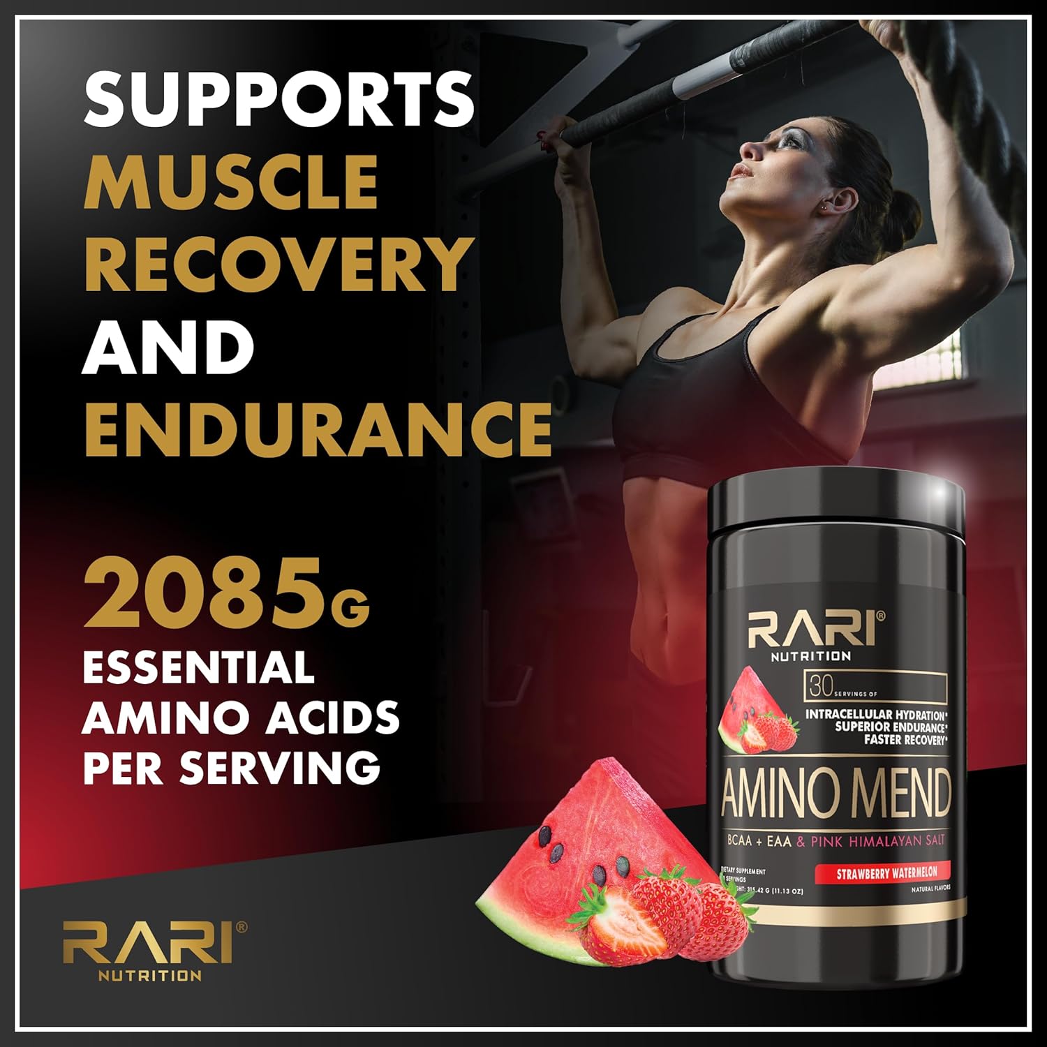 RARI Nutrition Amino Mend Recovery Drink - Strawberry Watermelon, 30 Servings, 5000mg BCAAs, 2085mg EAAs