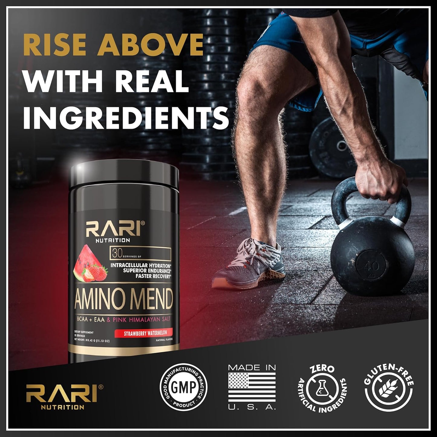 RARI Nutrition Amino Mend Recovery Drink - Strawberry Watermelon, 30 Servings, 5000mg BCAAs, 2085mg EAAs