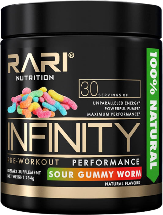 RARI Nutrition Infinity Pre Workout Performance - High-Performance Energy Powder for Women and Men - 30 Servings, Sour Gummy Worm Flavor
