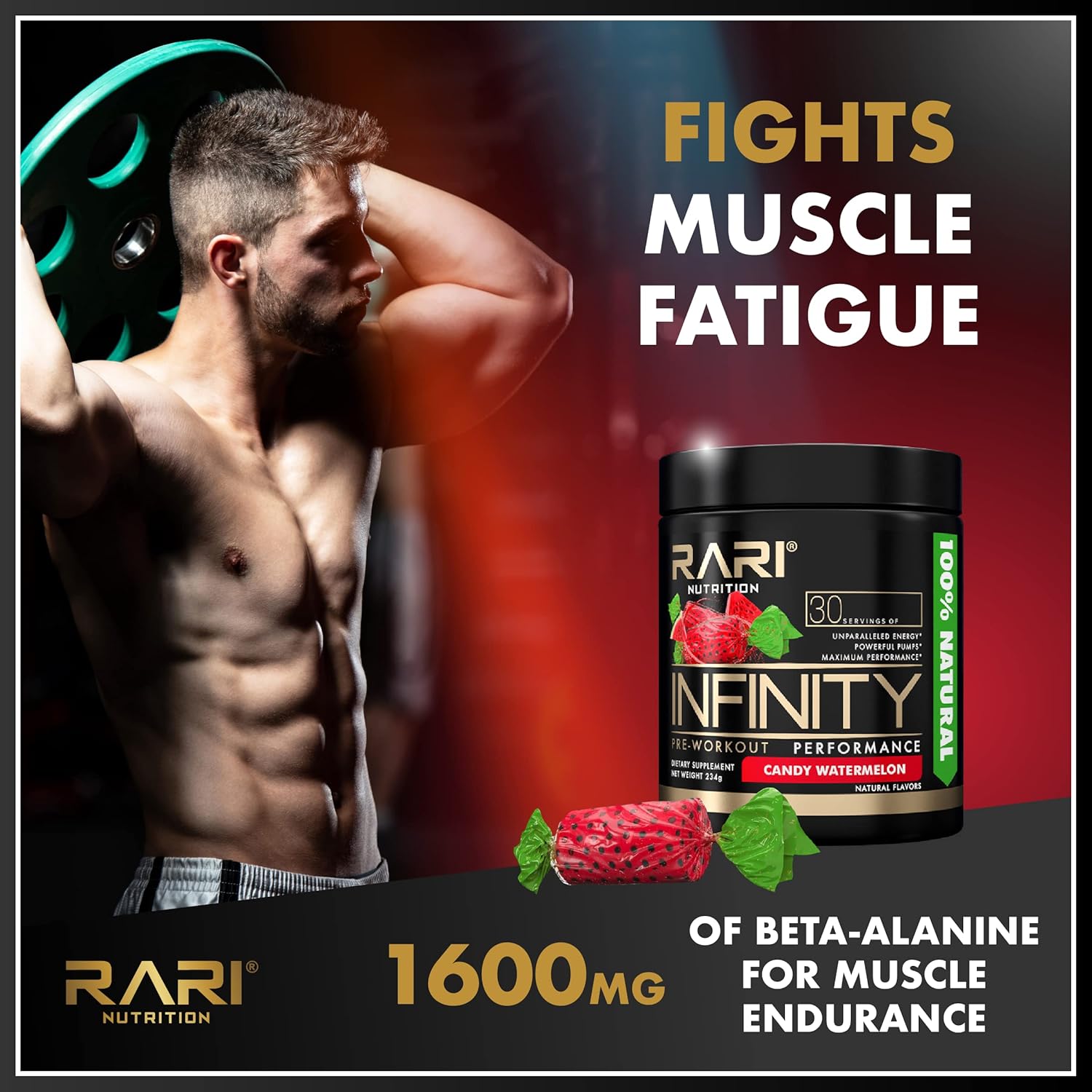 RARI Nutrition Infinity Pre Workout Performance - High-Performance Energy Powder for Women and Men - 30 Servings, Sour Gummy Worm Flavor