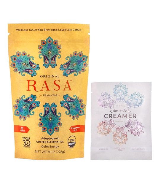 Rasa Koffee RASA Original Adaptogenic Coffee Alternative & Crème de la Creamer Bundle - Vegan, Keto, Whole 30 - Mushroom Wellness Tonic & Adaptogen Creamer with MCT Oil (30 Servings)