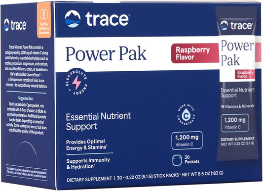 Raspberry Electrolyte Powder Packets with Trace Minerals, 1200 mg Vitamin C, Zinc, and Magnesium - Immunity Boost and Hydration - 30 Packets
