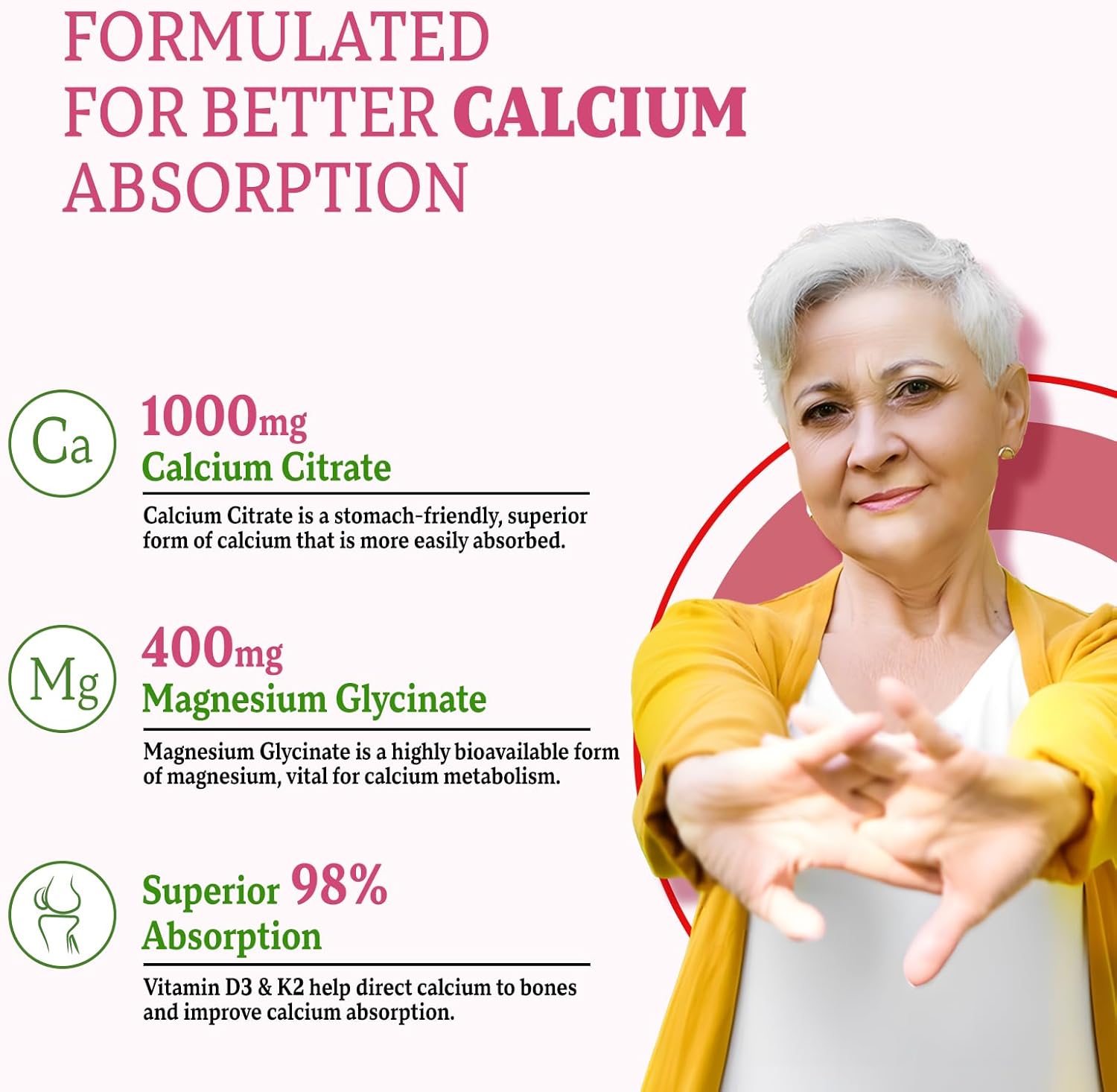 Raspberry Flavored Calcium Gummies with Vitamin D3 & K2 for Bones and Muscles - 60 Count