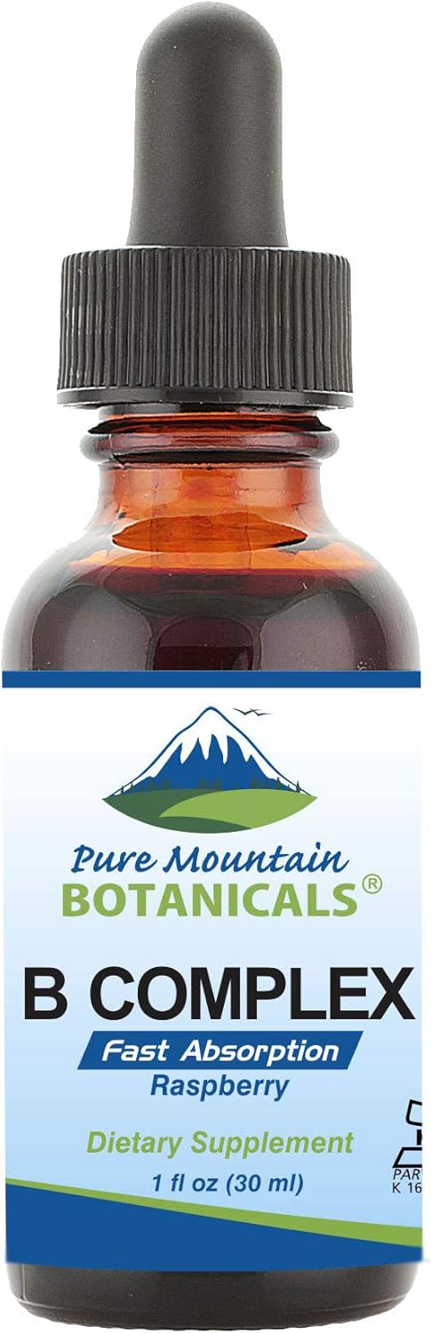Raspberry Flavored Kosher B Complex Liquid Vitamin Supplement - 1oz Bottle with B12, B6, Thiamin, Biotin, Niacin