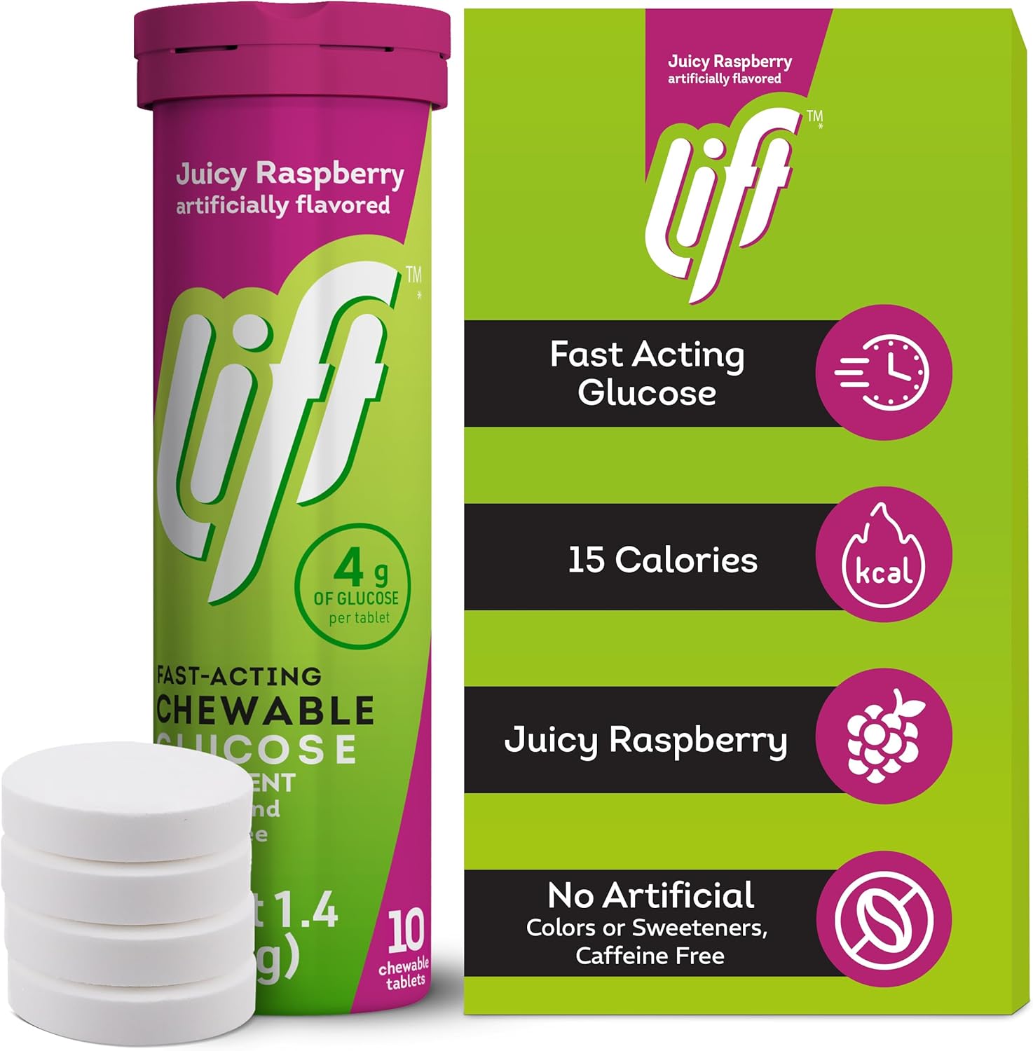 Raspberry Flavored Lift Glucose Chewable Energy Tablets, Fast-Acting Formula - 120 ct Tube Pack - BoostGo Australia