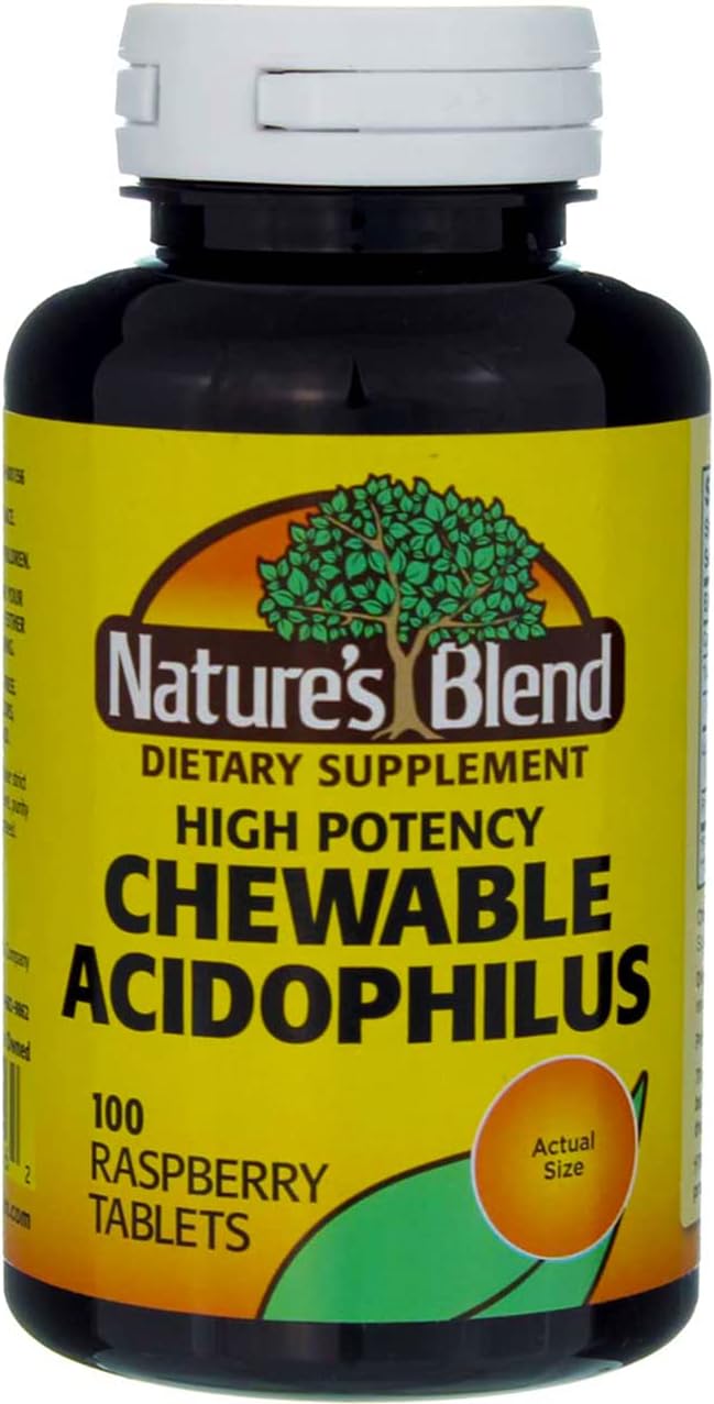 Raspberry Flavored Nature's Blend Acidophilus Chewable Tablets - 200 Count, 2-Pack