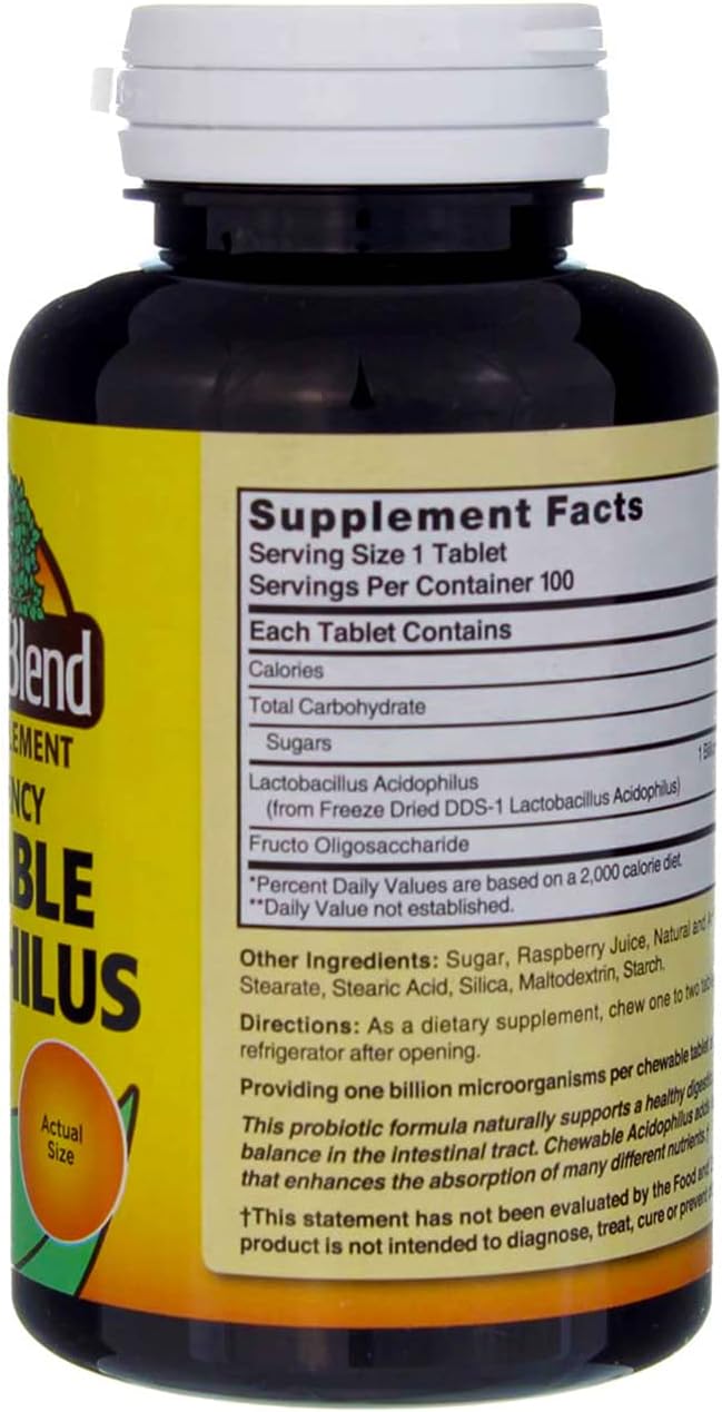 Raspberry Flavored Nature's Blend Acidophilus Chewable Tablets - 200 Count, 2-Pack