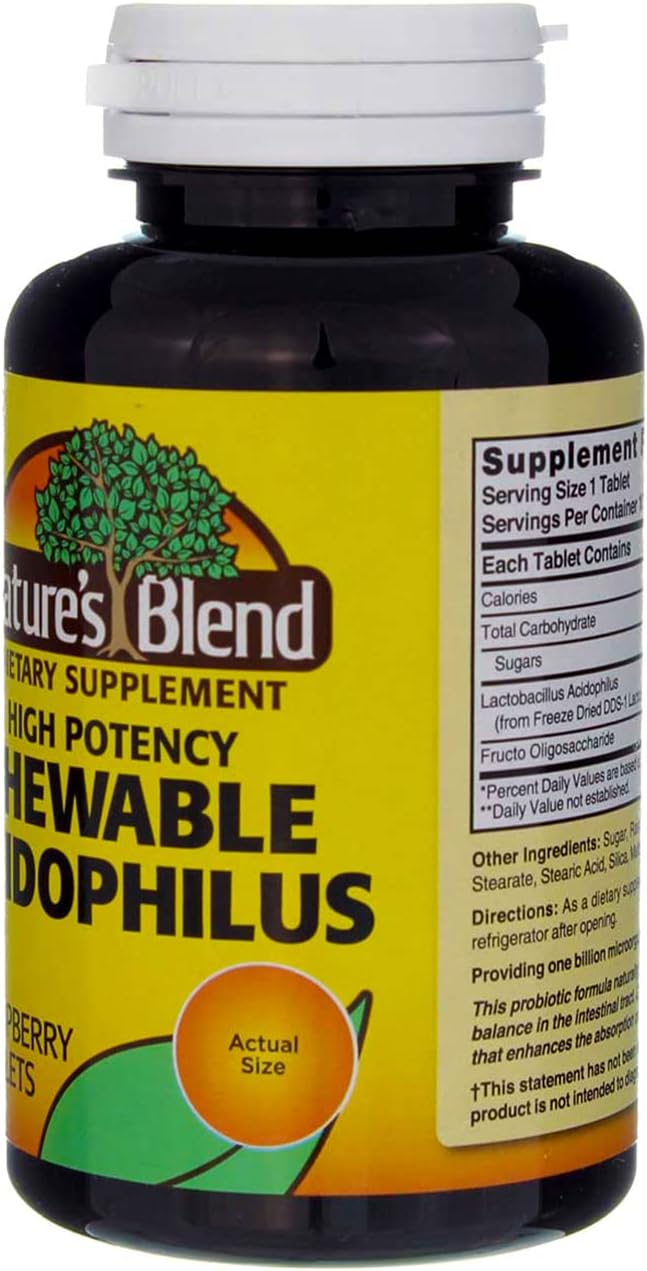 Raspberry Flavored Nature's Blend Acidophilus Chewable Tablets - 200 Count, 2-Pack