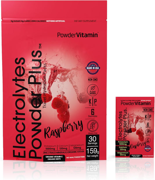Raspberry Keto Electrolyte Powder with 1000mg Potassium - Sugar Free, Non-GMO, Zero Calories - 30 Packets