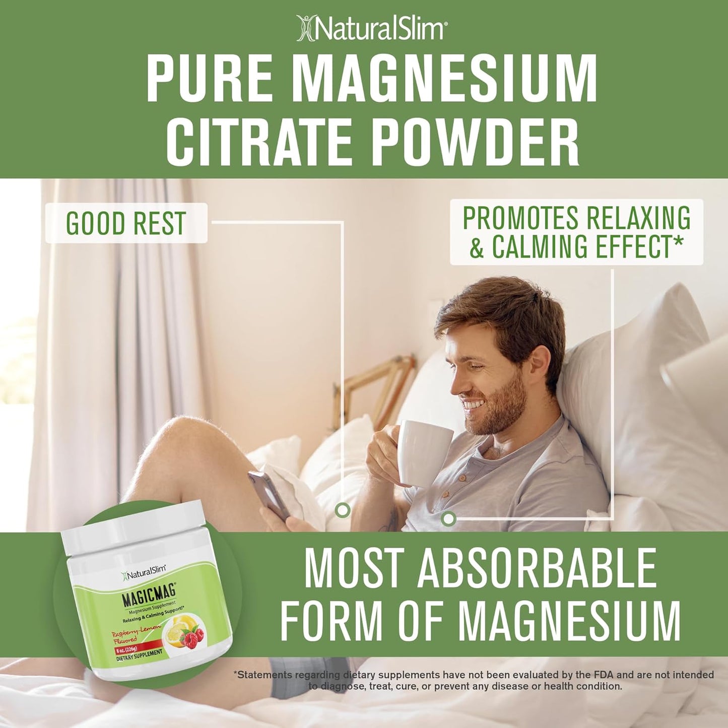 Raspberry Lemon Magnesium Citrate Powder - 8oz (2 Pack) for Stress, Constipation, Muscle, Heart Health, Sleep Support - NaturalSlim Magicmag Supplement