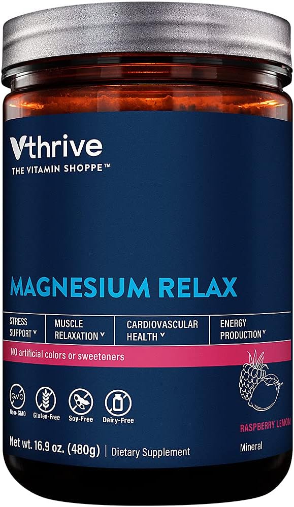 Raspberry Lemon Vthrive Magnesium Relax Powder - Promotes Stress Relief & Muscle Relaxation - 16.9 oz (100 Servings)