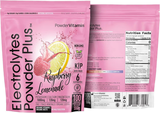 Raspberry Lemonade Electrolyte Powder - 100 Servings, Zero Calorie Keto Hydration with Potassium, Calcium, Magnesium