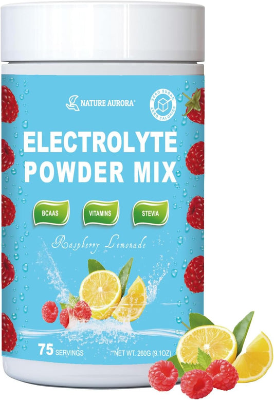 Raspberry Lemonade Electrolyte Powder Mix - Keto Friendly, Non-GMO, Enhanced with BCAAs, Vitamins, and Himalayan Salt for Energy and Muscle Function - 75 Servings