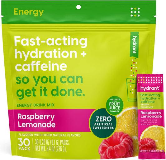 Raspberry Lemonade Hydrant Energy Mix with Caffeine & L-Theanine - 30 Packets