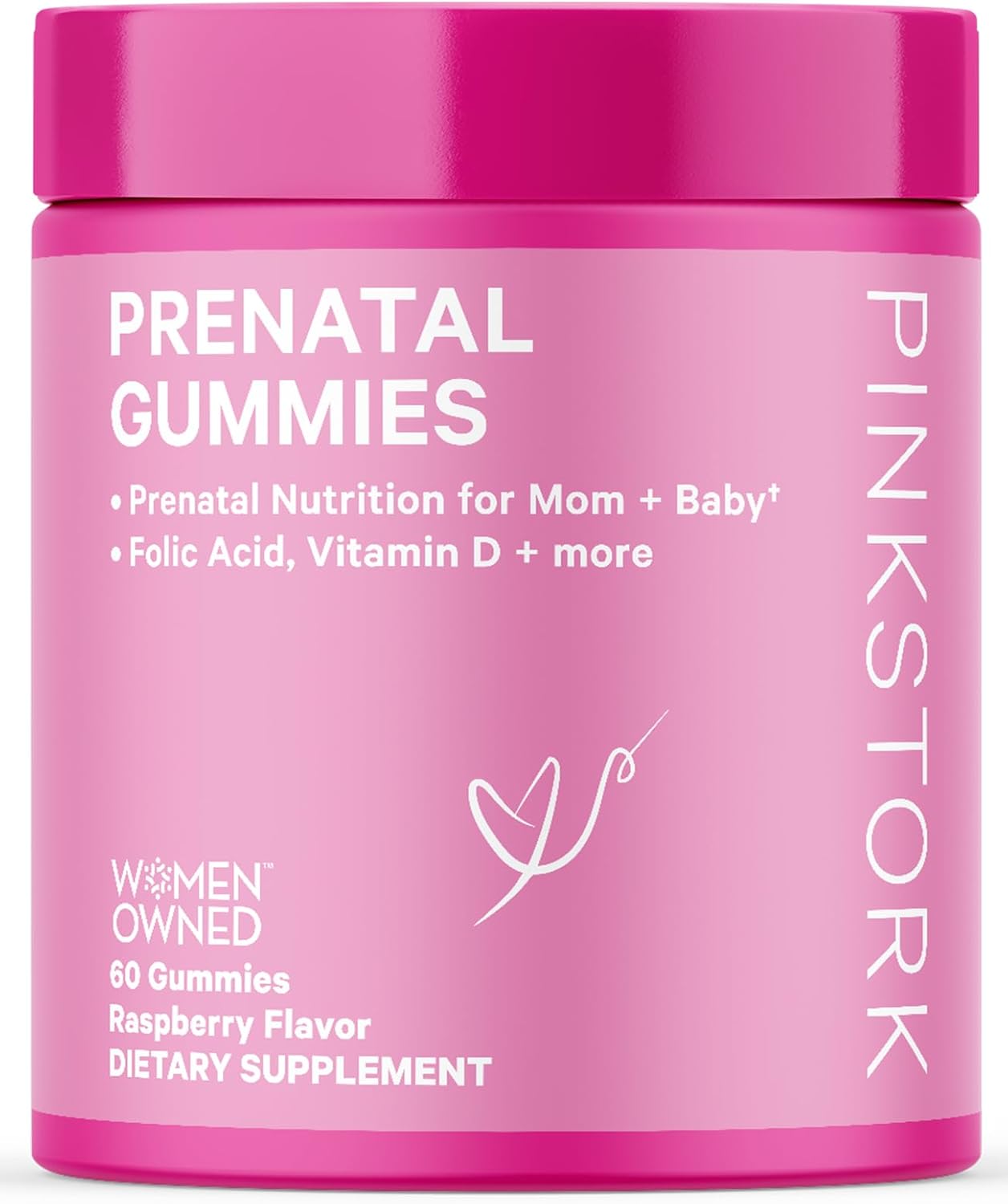 Raspberry Prenatal Vitamin Gummies for Women with Folic Acid, Vitamin D, and B6 - Supports Pregnancy and Morning Sickness - 60 Count