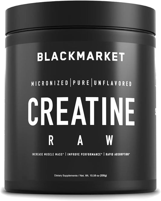 RAW Blackmarket Creatine Powder - Muscle Size & Strength Enhancer for Men & Women, Rapid Absorption, Improved Performance - 300g