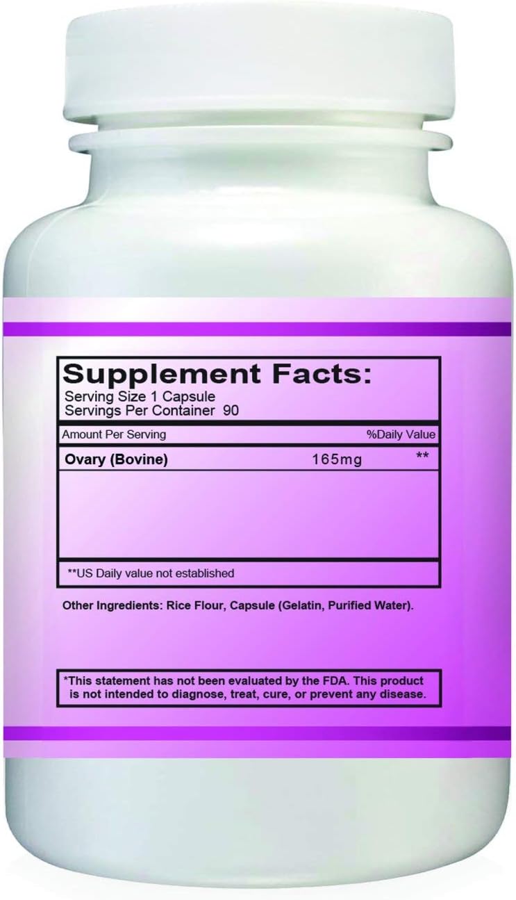 Raw Bovine Ovarian Glandular Supplement for Women's Hormonal Balance - 90 Capsules