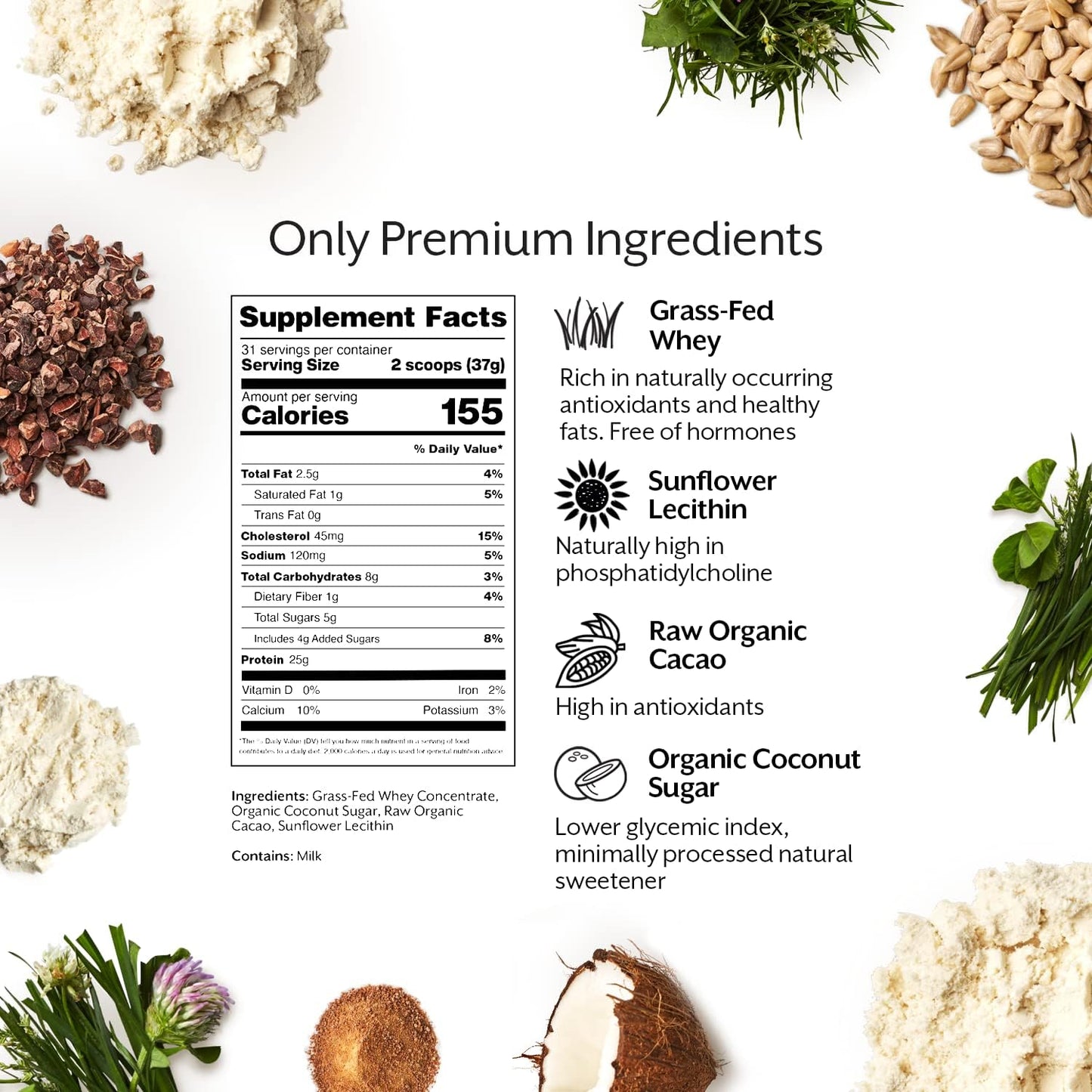 Raw Chocolate Whey Protein Powder - 2.5lb Bulk Grass-Fed Natural Post-Workout Shake Mix Gluten-Free & Keto-Friendly