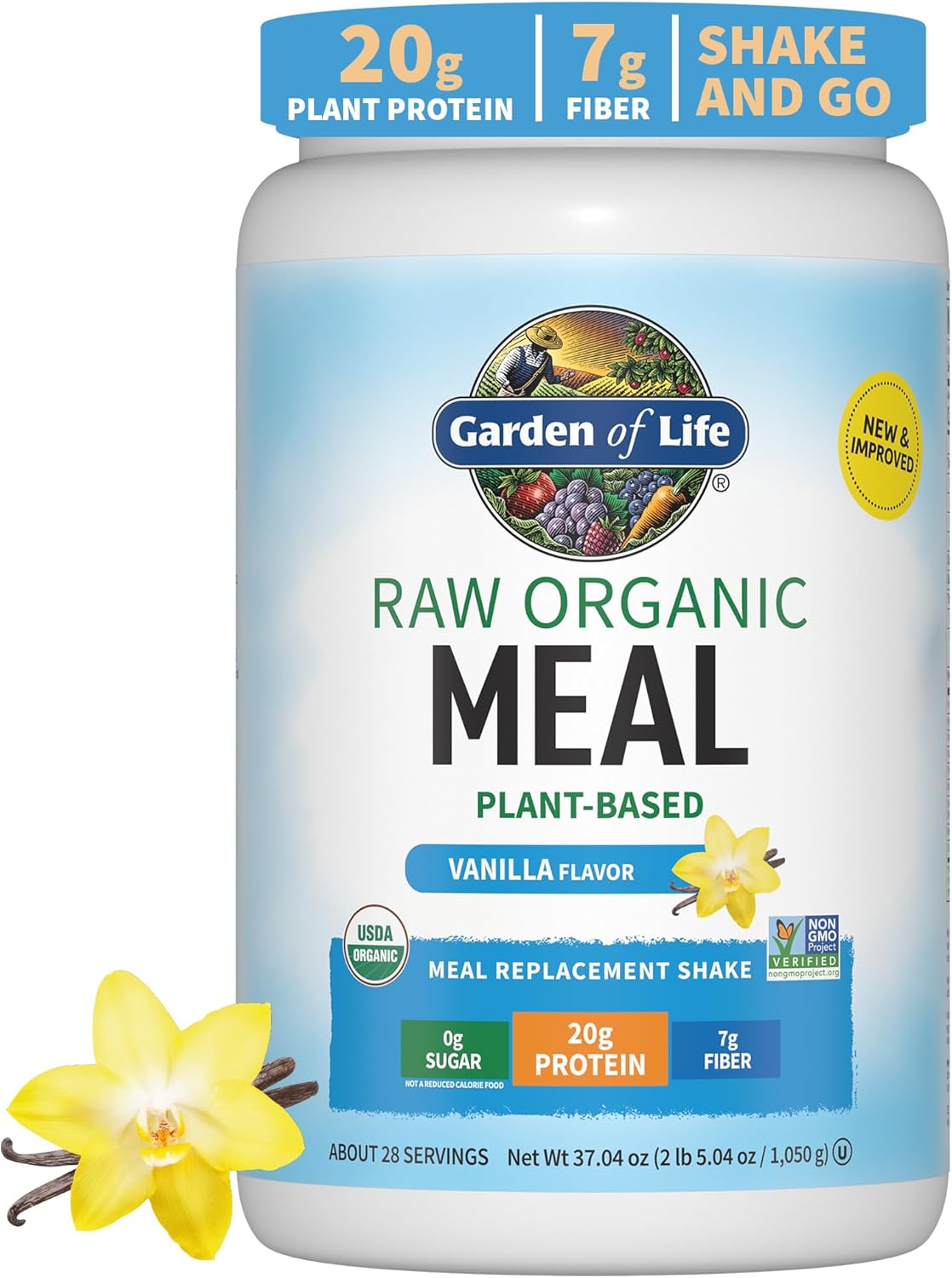 Raw Organic Perfect Food Alkalizer & Detoxifier Greens Superfood Powder - Vegan Protein Meal Replacement Shake - Vanilla Flavor