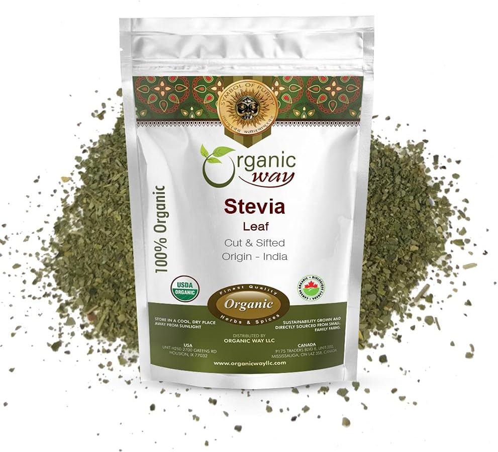 Raw Organic Stevia Leaf Cut & Sifted from India - Kosher, USDA Certified, Non-GMO, Gluten Free - Natural Sweetener - Heavy Metal Tested (1/2LBS)