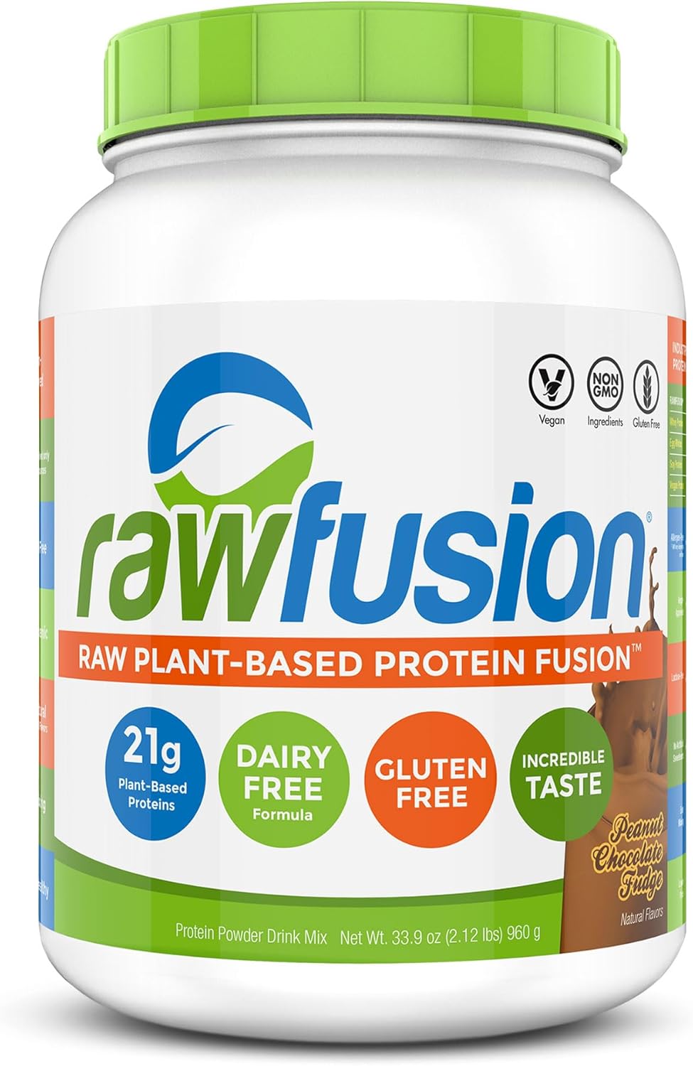 RawFusion Plant Protein Powder, Peanut Chocolate Fudge Flavor, 32.9 oz - Single Pack