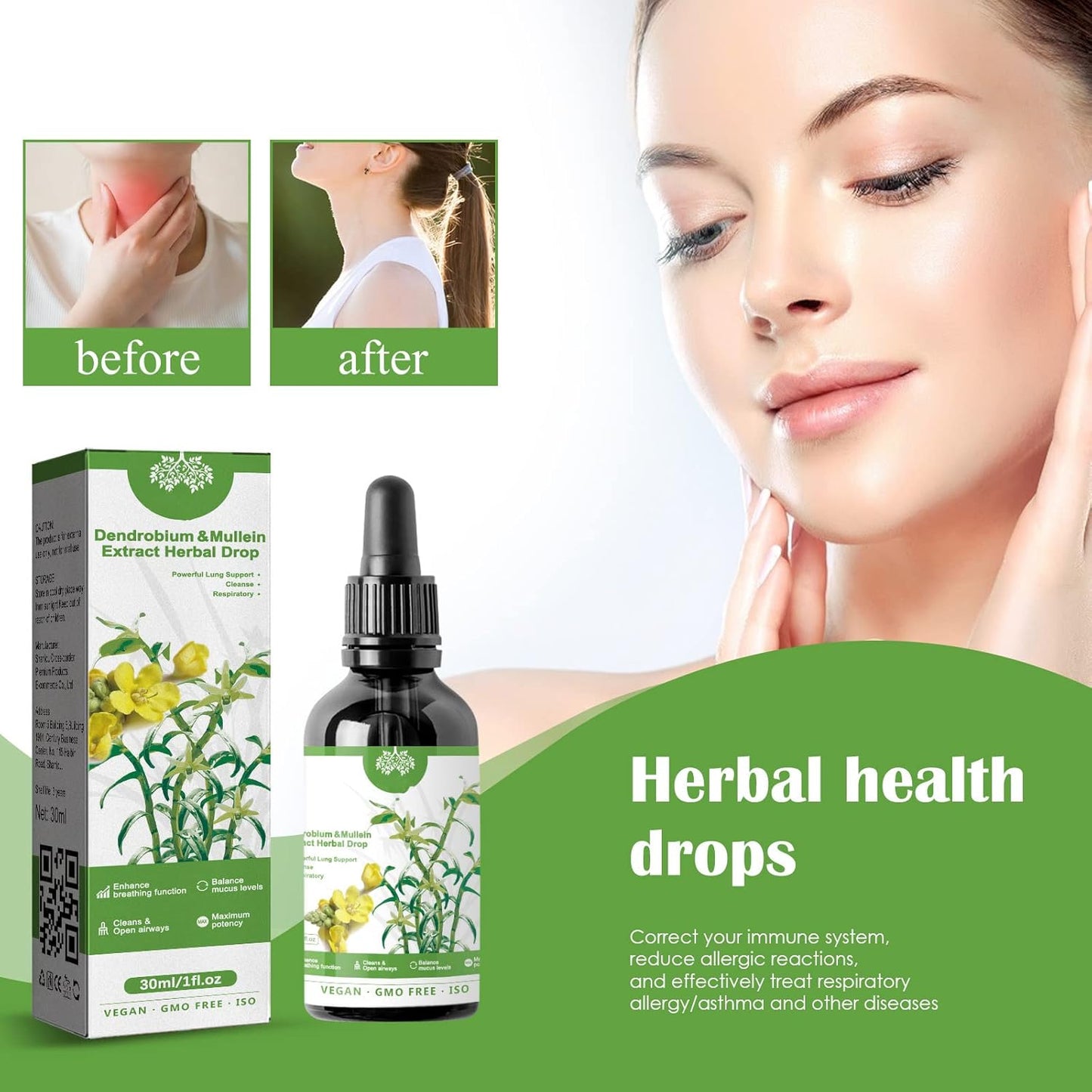 RCSCBC 2023 Years Dendrobium & Mullein Extract Drops for Lung Support - Herbal Care Essence (7pcs)