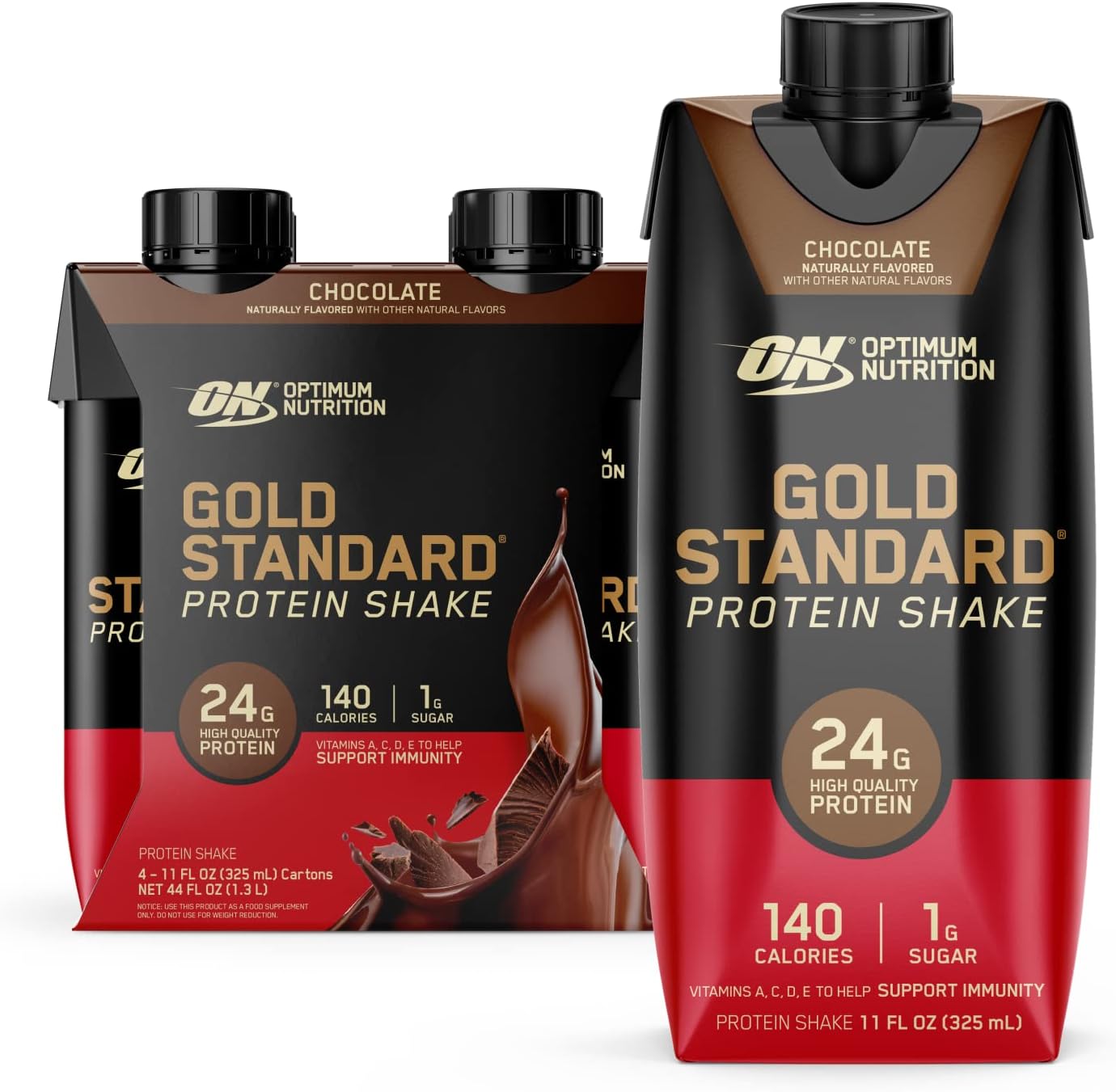 Ready-to-Drink Optimum Nutrition Gold Standard Protein Shake, 24g Protein, Gluten-Free, Chocolate Flavor, 11 Fl Oz, Pack of 4