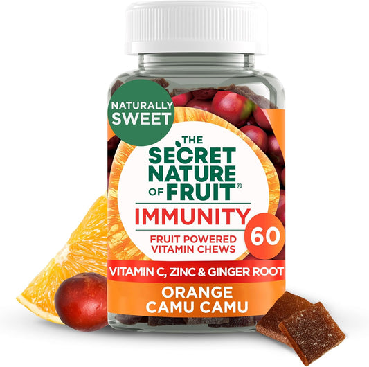 Real Fruit Powered Immunity Chews with Vitamin C, Zinc, Ginger Root, and Camu Camu for Immune Support - 60 Count