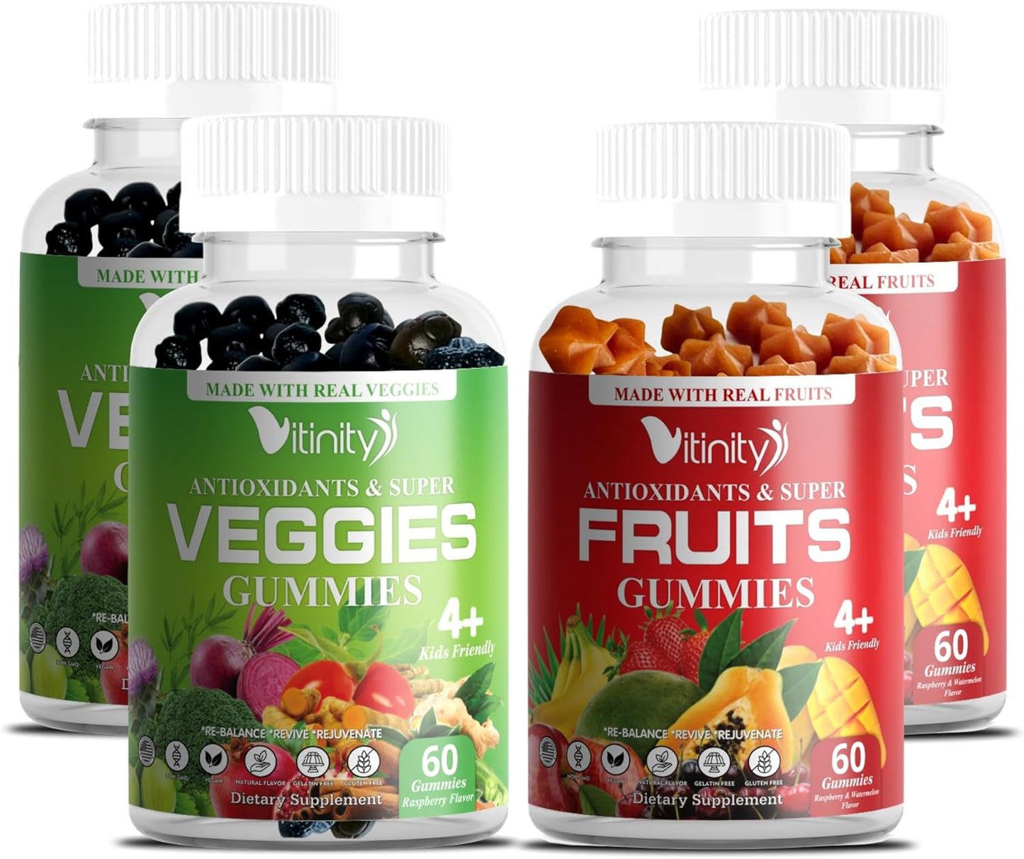 Real Fruit & Veggie Gummies - Superfood Vitamin Supplement for Women, Men, & Kids - Fruit & Greens Blend for Daily Health - VITINITY (60-Day Supply)
