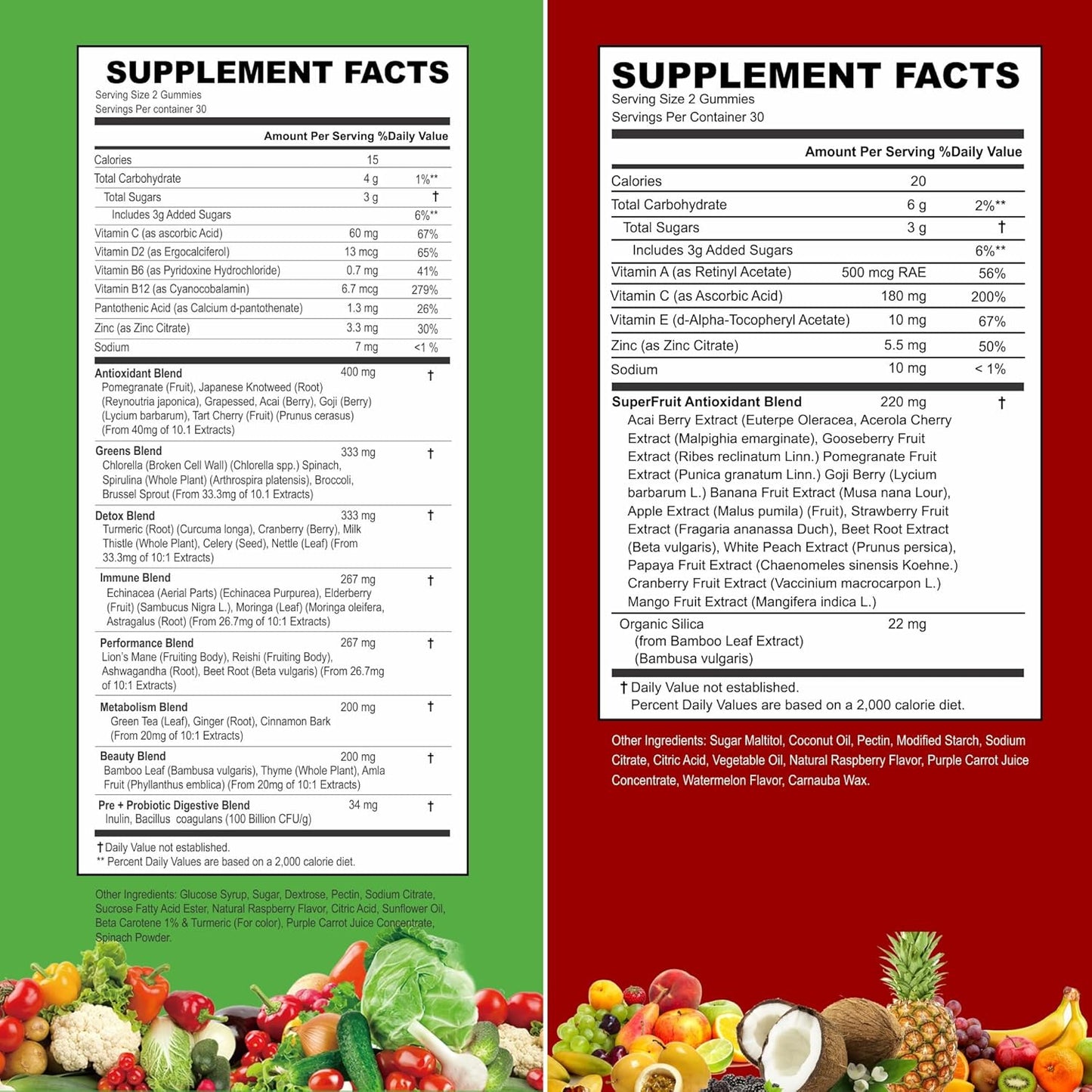 Real Fruit & Veggie Gummies - Superfood Vitamin Supplement for Women, Men, & Kids - Fruit & Greens Blend for Daily Health - VITINITY (60-Day Supply)